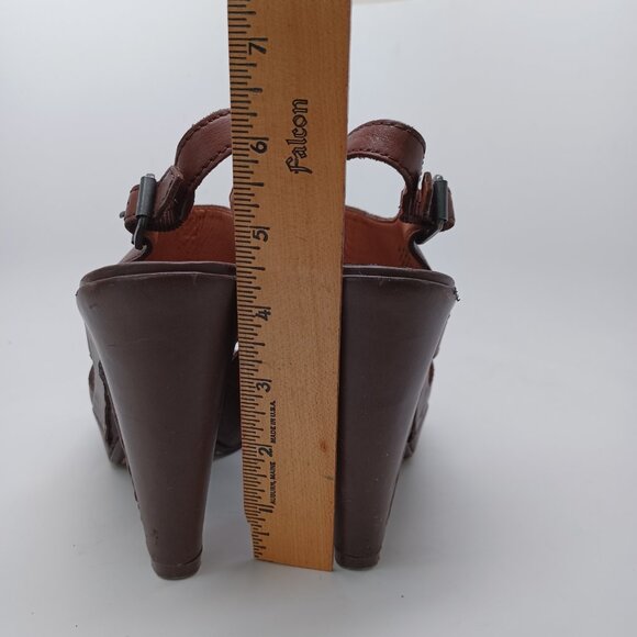 Lucky Brand Heels Brown Leather Peggy Sling Back Open Toe Sandals Womens 7M 37 - Picture 11 of 16